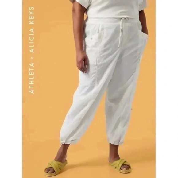 Athleta X Alicia Keys High Waist Ivory White Utility Pants 6 - Picture 1 of 6